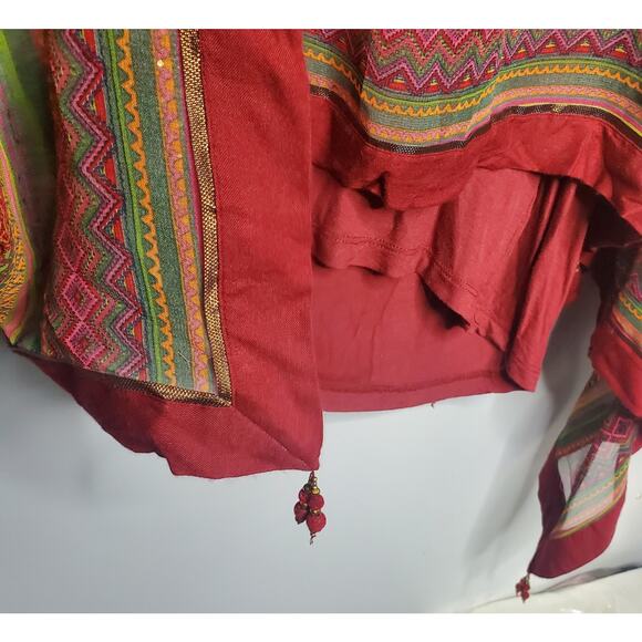 Soft Surroundings Gypset Layered Kimono Tunic Top Red Striped Beaded One Size - Picture 6 of 12